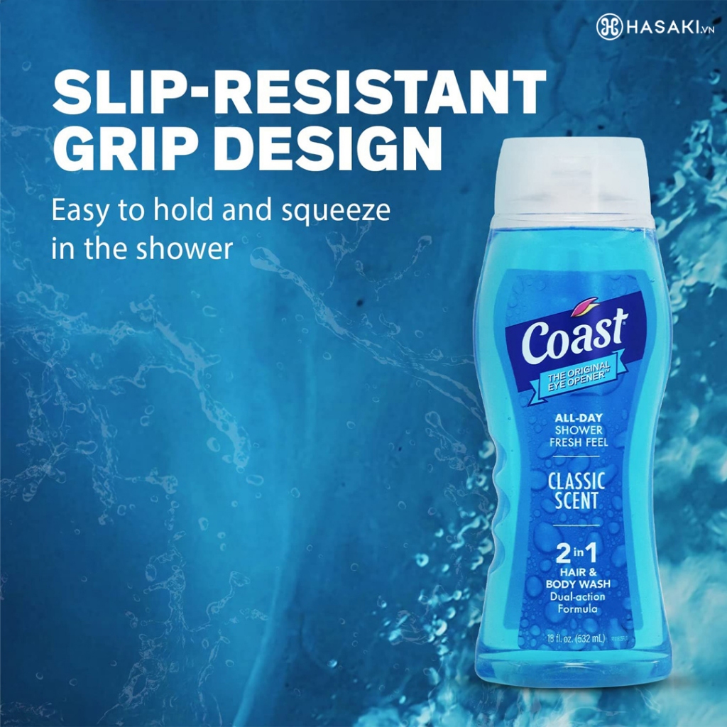 Sữa Tắm Coast - Dầu Tắm Gội Coast Mỹ 2 in 1 Coast Hair & Body Wash Classic Scent Pacific Force 532ml