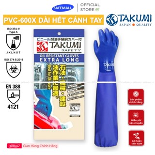  Găng tay dài hết cánh tay TAKUMI PVC-600X chống nước hóa chất kiềm ứng dụng thủy sản nông nghiệp SAFEMALL 