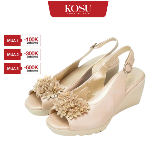 Sandal đế xuồng KOSU cao 8cm, sandal hoạ tiết hoa cúc Nhật Bản bảo vệ sức khoẻ 24012