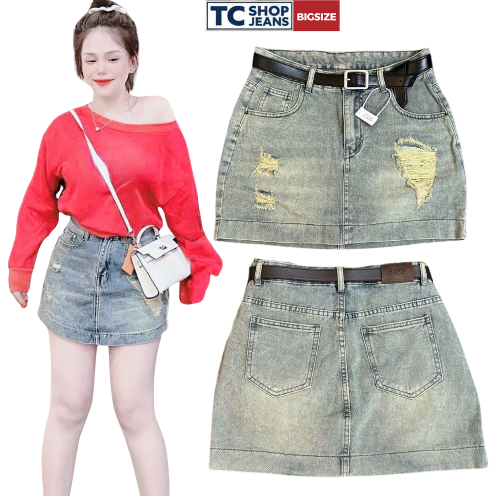 Chân Váy Jean Nữ Rách Có Lót  TC SHOP JEANS BIGSIZE 55kg-90kg Chất Jean QC Mang Đi Tiệc Mã  QC 27