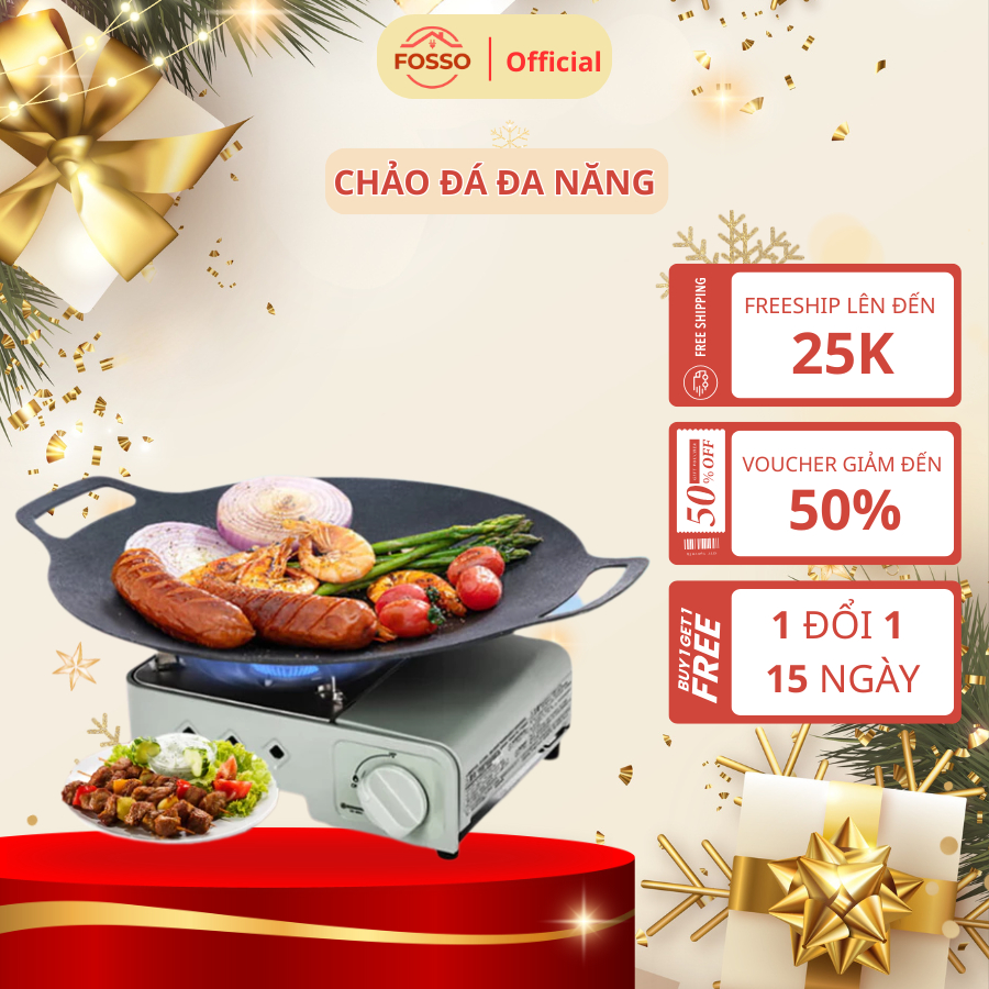 Chảo Gang Nướng Đá Hàn Quốc Chống Dính, Chảo Ăn Nướng BBQ Hàn Quốc Size 34cm Chảo Nướng Bếp Từ