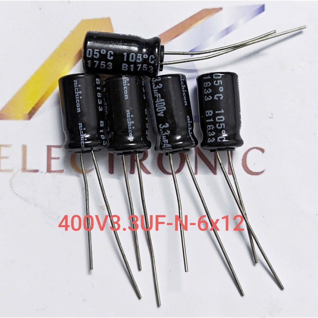 (Combo 10 con) Tụ hóa 400V3.3UF 3.3UF400V 400V 3.3UF Kích thước 6x12mm chính hãng NICHICON mới 100% 