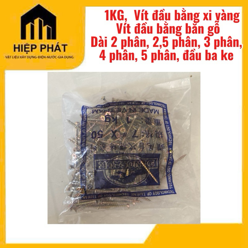 [Bịch 1KG] Vít đầu bằng xi vàng dài 2 phân, 2,5 phân, 3 phân, 4 phân, 5 phân, đầu ba ke, Vít đầu bằn