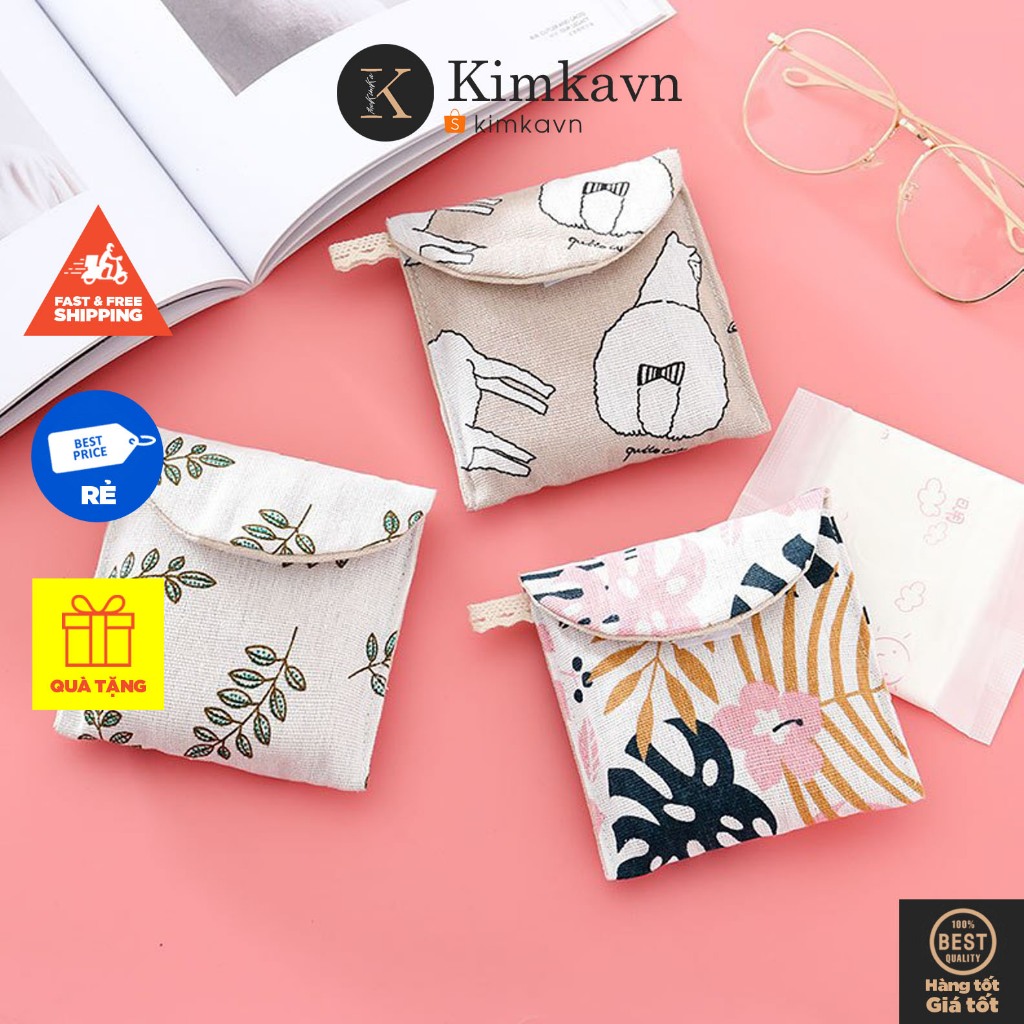 (908) Túi Vải Có Nắp Đựng Đồ Cá Nhân Trang Trí Họa Tiết
