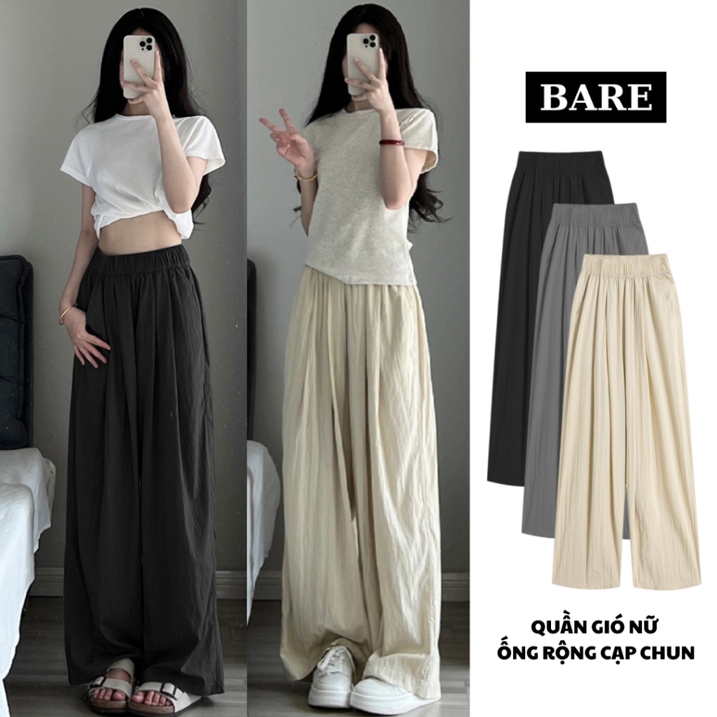 𝐁𝐀𝐑𝐄_Quần Gió Nhăn Nữ Ống Rộng Cạp Chun Mát Lạnh Dáng Suông, Quần Suông Đũi Siêu Thoáng Basic_Q133 | BigBuy360 - bigbuy360.vn