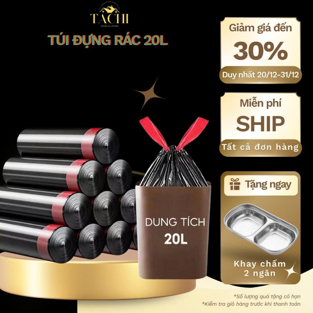 Túi đựng rác có dây rút size đại 55x60cm TACHI STORE thế hệ mới phân hủy sinh học, chịu lực, tiện dụng và tiết kiệm