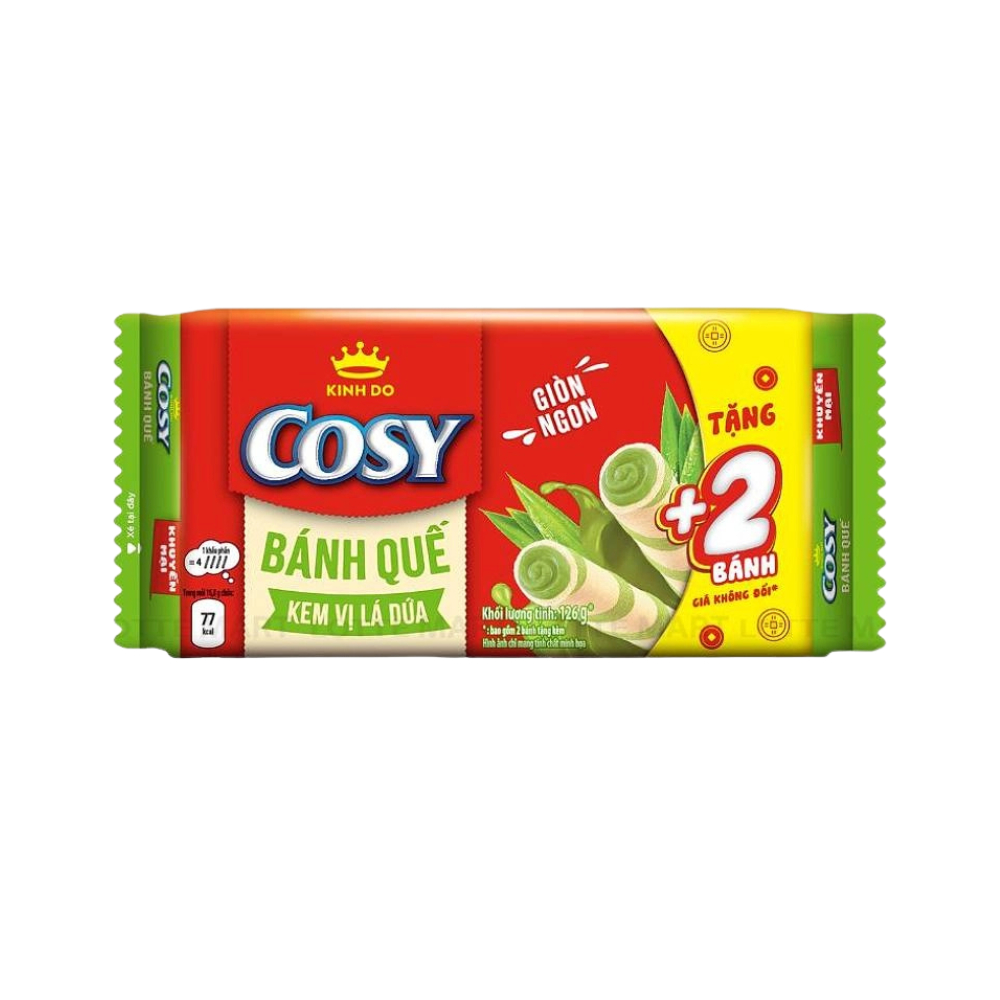 Bánh Quế Cosy Gói 126g - Bánh Quế Giòn Rụm Thơm Hương Lá Dứa/ Dâu/ Socola
