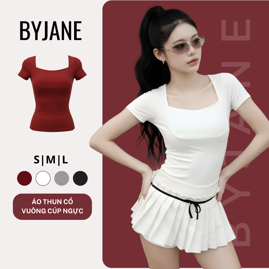 Áo Thun Nữ ôm cổ vuông viền ngực BYJANE-222