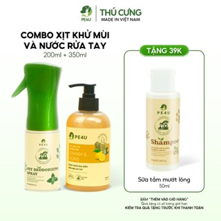  Combo Sữa Tắm Mướt Lông Và Xịt Khử Mùi PE4U Chó Mèo Giúp Lông Mượt Mà Giảm Rụng Khử Mùi Hôi Nhanh 