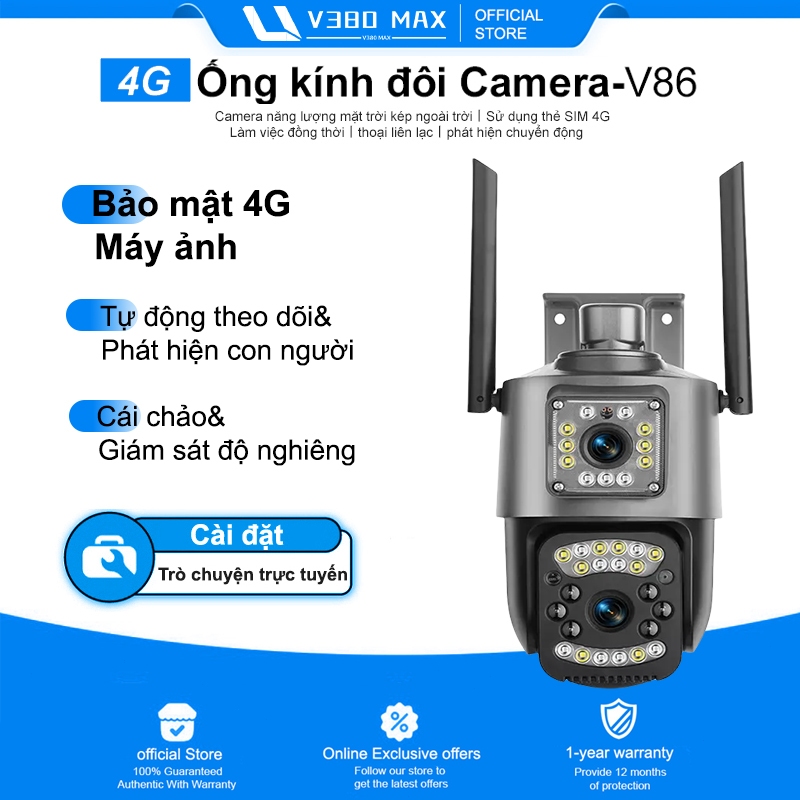 V380 MAX Dual Lens camera V86 quan sát camera giám sát không dây ngoài trời 4G camera an ninh Wifi I