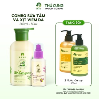 Combo Sữa Tắm Ve Rận Và Xịt Viêm Da Chó Mèo PE4U, Sạch Ghẻ, Hết Ve Rận Bọ Chét