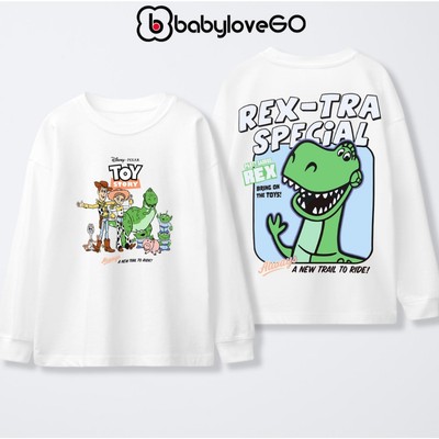 Áo dài tay bé trai BabyloveGO BST áo thun thu đông cổ tròn bo tay chất thun cotton mềm mịn in hình Khủng Long