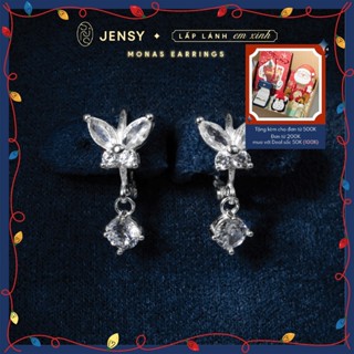  Bông Tai Bạc Nữ S925 Cao Cấp JENSY Cánh Bướm Đính Đá "Monas" BTTL1. Khuyên Tai Bạc Nữ Dễ Thương 