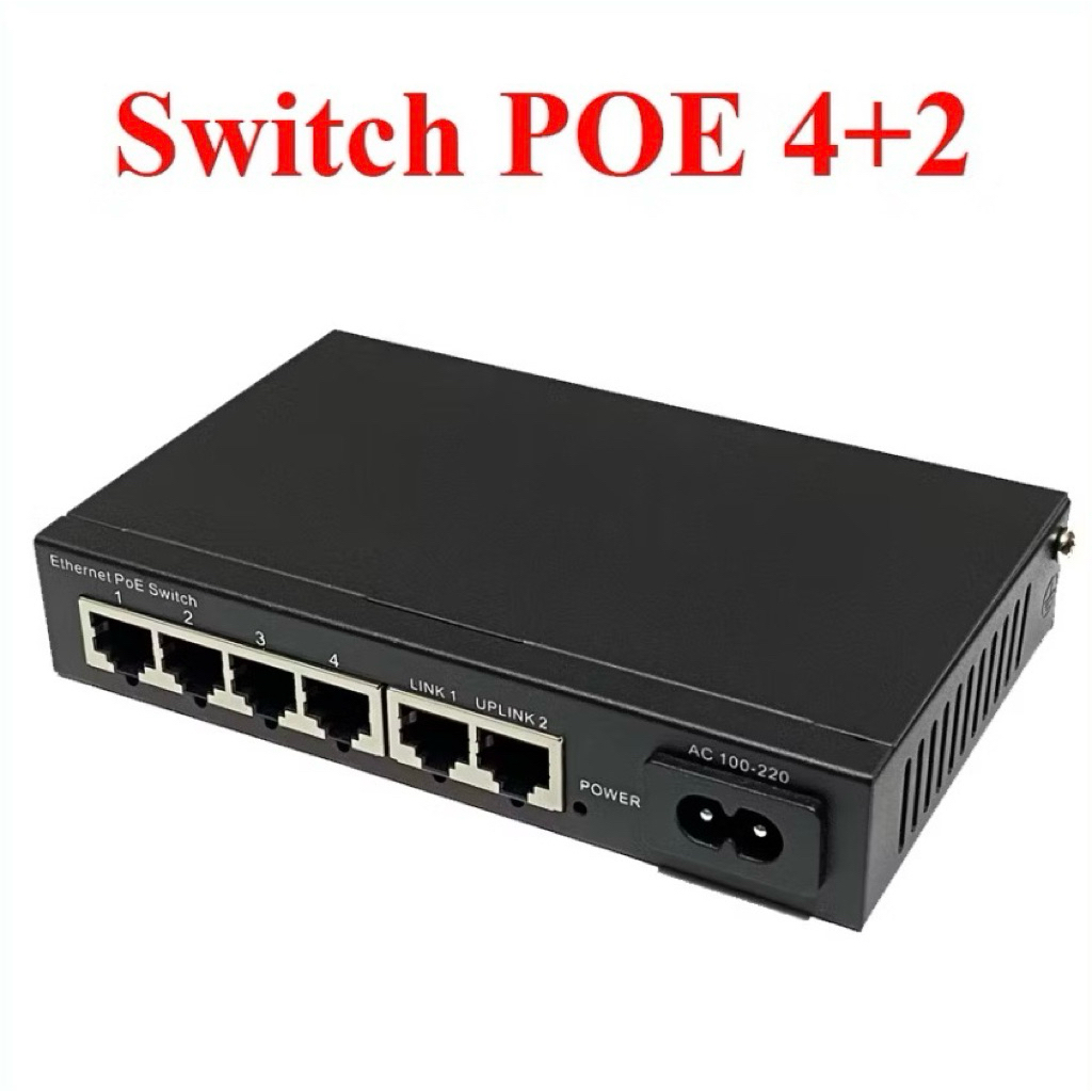 [Hoả Tốc HCM] Switch POE chuyên cho camera 4 cổng LAN + 2 Uplink (Tốc độ 100Mbps, 1000Mbps)