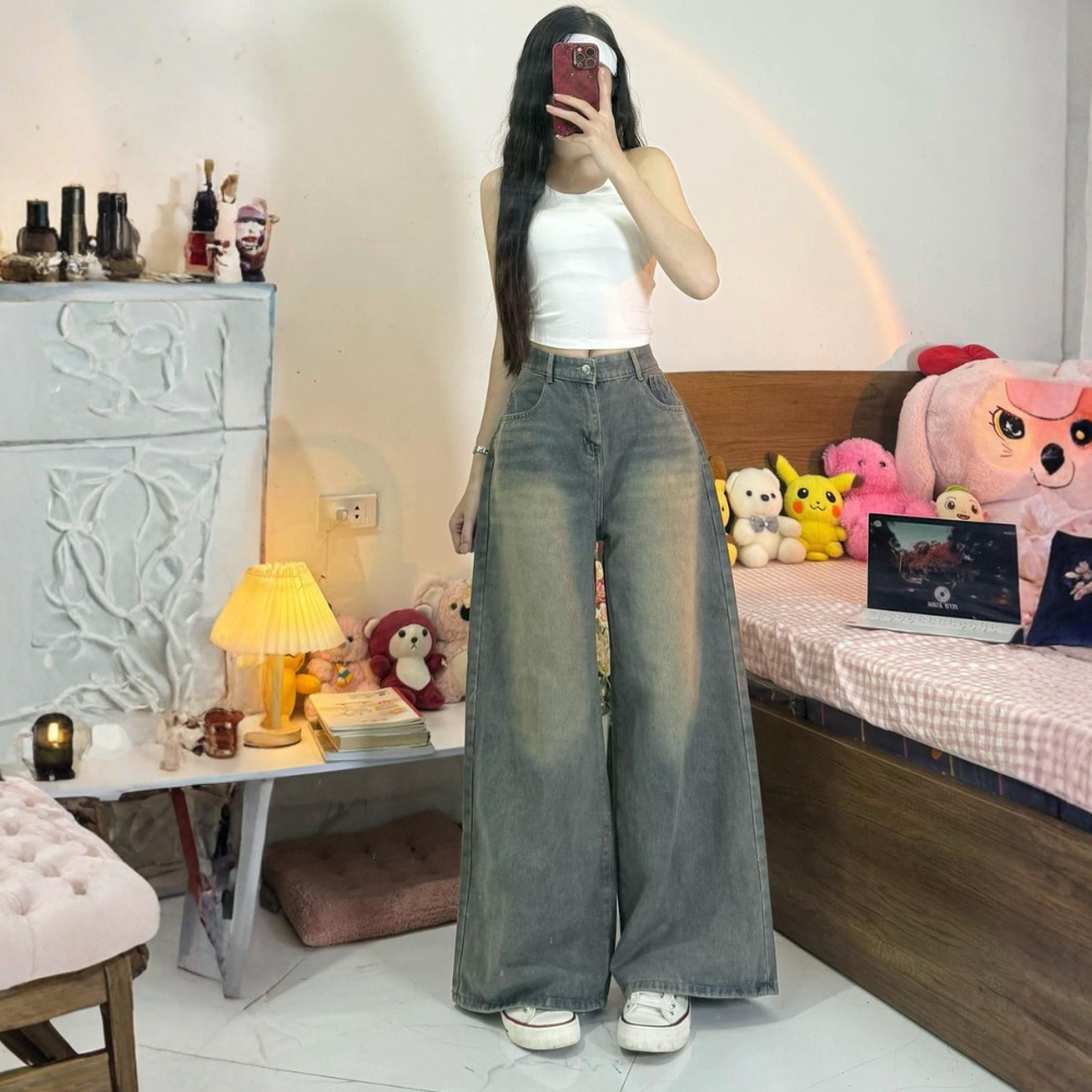 Quần Jean Nữ Ống Rộng Suông Basic MIAA Ống  30-33cm Dễ Mix Đồ Năng Động, quần bò ống suông màu RETRO_VER3 | BigBuy360 - bigbuy360.vn