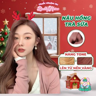  Thuốc nhuộm tóc màu NÂU HỒNG TRÀ SỮA thuốc nhuộm tóc cao cấp kem nhuộm tóc tại nhà Buddyhairs tặng kèm dụng cụ 