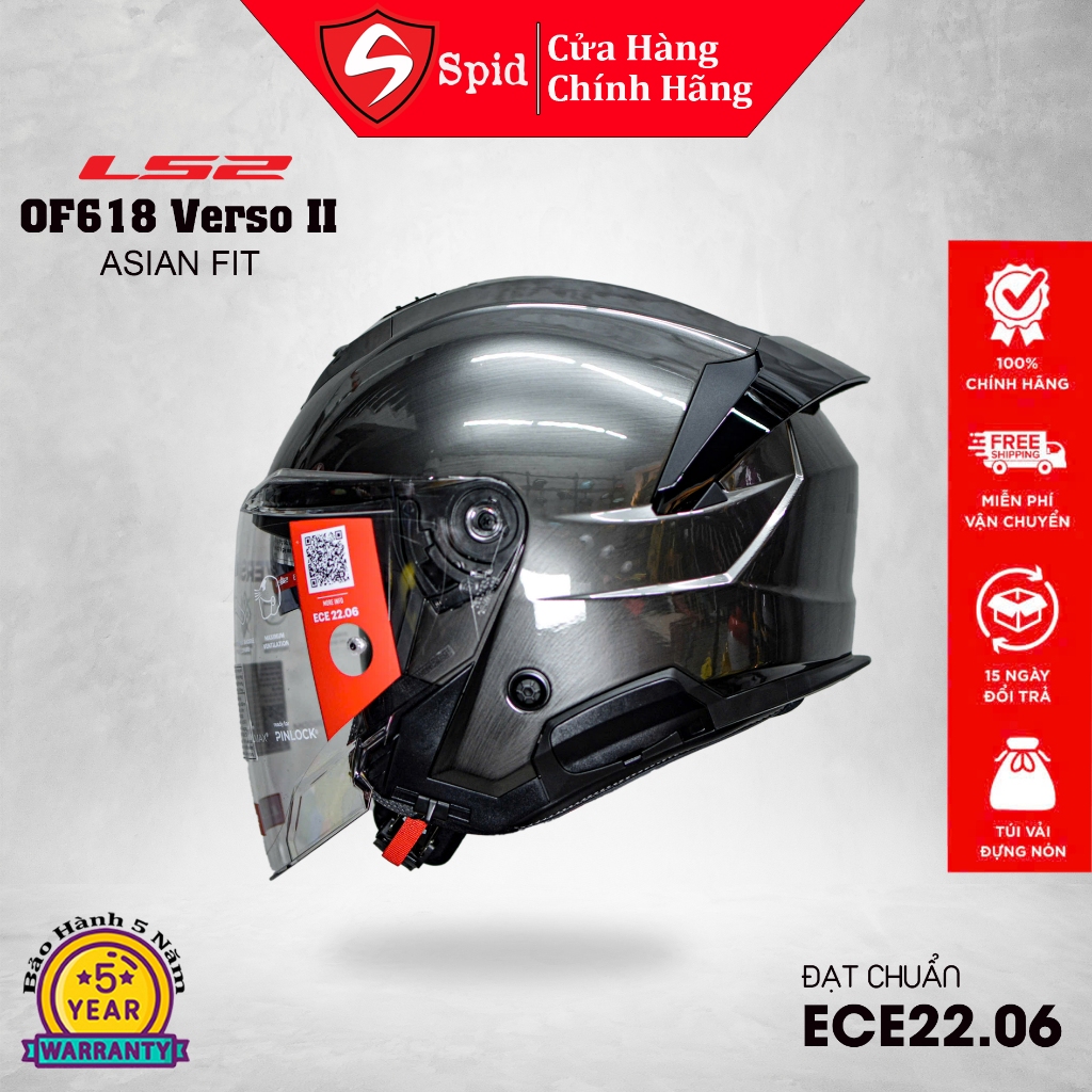 [HàngChính Hãng] Mũ Bảo Hiểm 3/4 LS2 OF618 Verso II New 2025 Có 2 kính chắn Chuẩn ECE22.06 Size M Đế