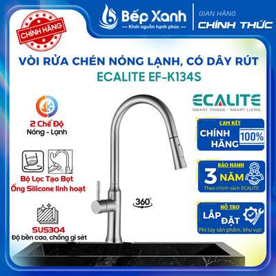 [FREESHIP HCM] Vòi Rửa Chén Nóng Lạnh Dây Rút Ecalite EF-K134S - Màu Inox/Chrome