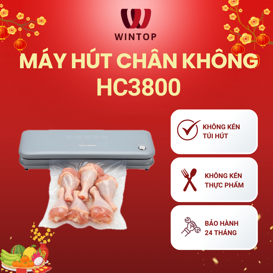 [Hecci Home] Máy hút chân không thực phẩm Hecci Home HC3800 không kén túi bảo quản thực phẩm tươi lâ