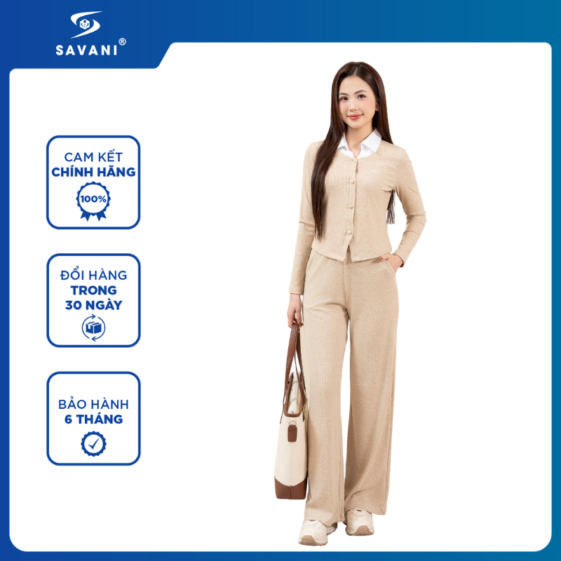 Bộ Đồ Cotton Nữ SAVANI,Thiết Kể Phối Cổ Sơ Mi Thanh Lịch, Chất Vải Mềm Mịn WBDC037W5