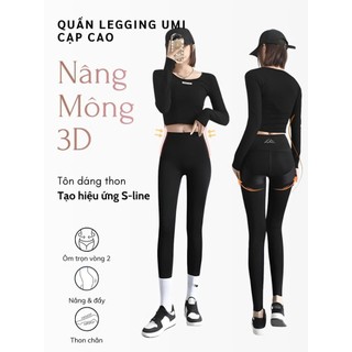  Quần Legging Nữ Cạp Cao Siết Eo Nâng Mông 3D Vải Umi Dày Dặn Không Lộ Hack Dáng Chân Dài 1148 