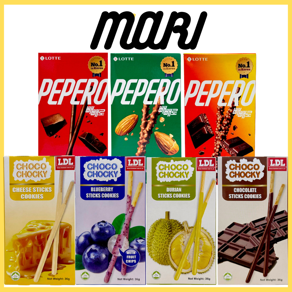 Bánh que Pepero Crunchy Lotte 39g, Bánh Que Lotte Pepero Hạnh Nhân 32g, Pepero Socola Lotte 47g, hiệ