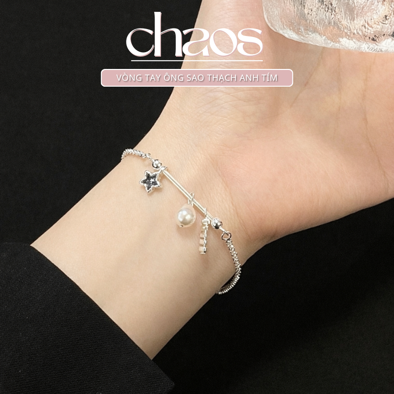 Lắc Tay Bạc Nữ Vòng Tay Hạt Bạc CHAOS Mix trai Charm Ngọc Hình Ông Sao Thạch Anh Tím Dành Cho Nàng