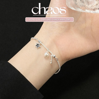 Lắc Tay Bạc Nữ Vòng Tay Hạt Bạc CHAOS Mix trai Charm Ngọc Hình Ông Sao Thạch Anh Tím Dành Cho Nàng