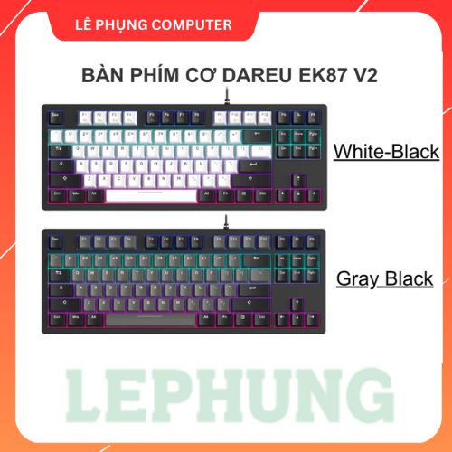 Bàn phím cơ DAREU EK87 v2 GRAY BLACK / WHITE BLACK (Multi-Led, PBT Double Shot OEM profile)- bảo hàn