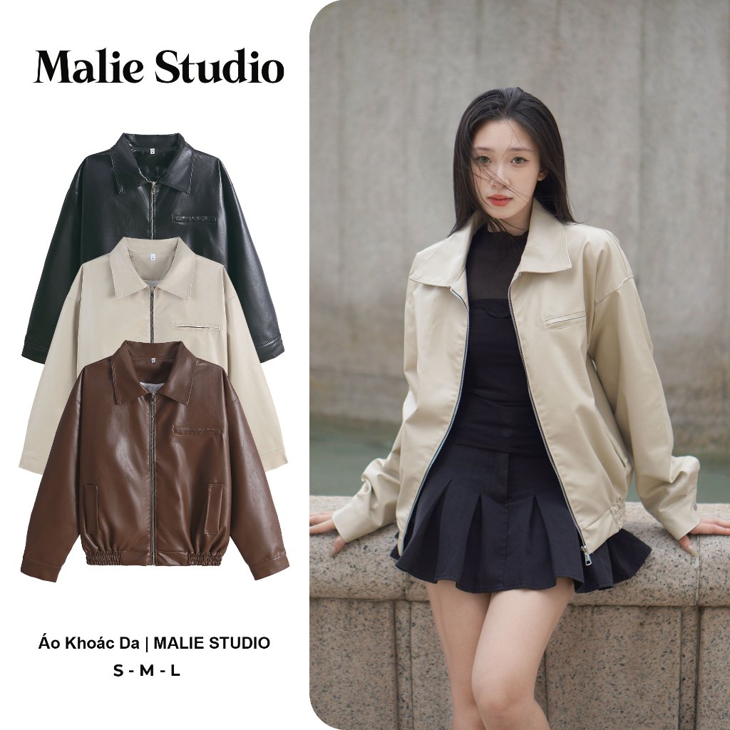 Áo Khoác Da MALIE STUDIO Chất Da PU Mềm Cao Cấp Form Boxy Phong Cách Trẻ Trung Sang Trọng MAK015