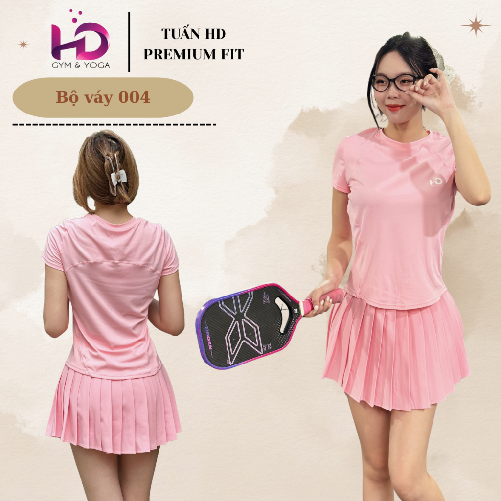 Bộ Váy 004 Tuấn HD, Chất Thun Poly Co Giãn 4 Chiều Tập Pickleball Gym Yoga Thể Thao Thoải Mái
