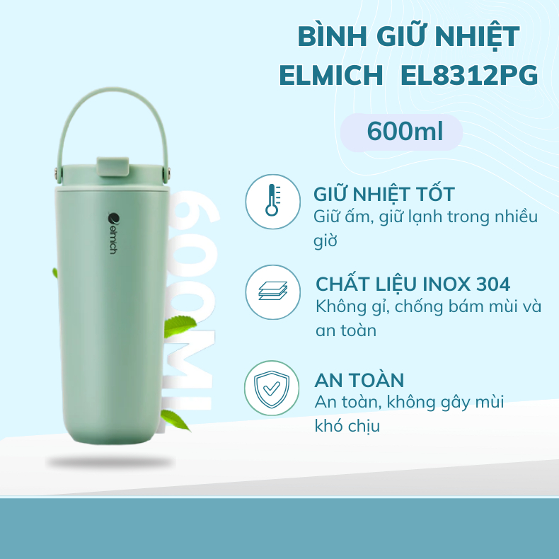 Cốc giữ nhiệt inox 304 Elmich EL8312PG dung tích 600ml