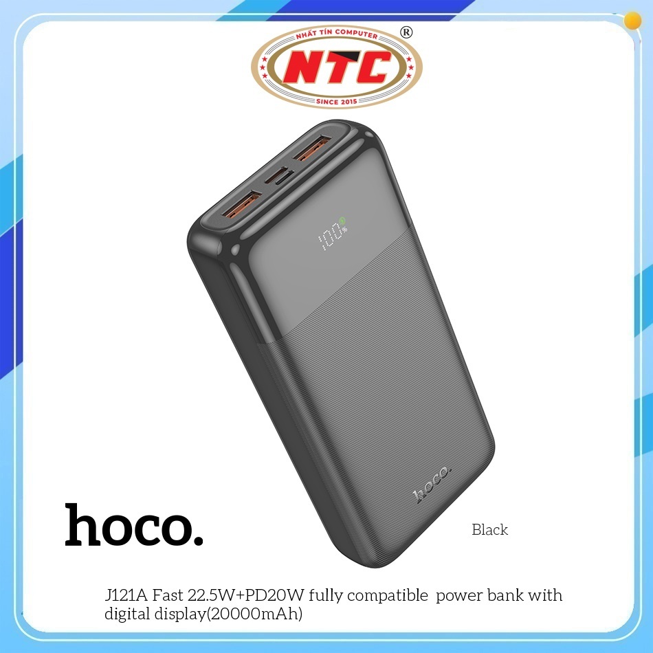 Cục sạc Hoco J121A 20000mAh USB QC 3.0 22.5W, TypeC PD 20W (Đen) - Nhất Tín Computer