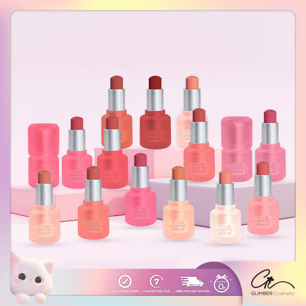 Son Dưỡng Môi Lì Thuần Chay 4u2 Matte Balm Lipstick Son Mềm Mịn, Trong Trẻo, Dễ Tán, Giữ Màu Lâu