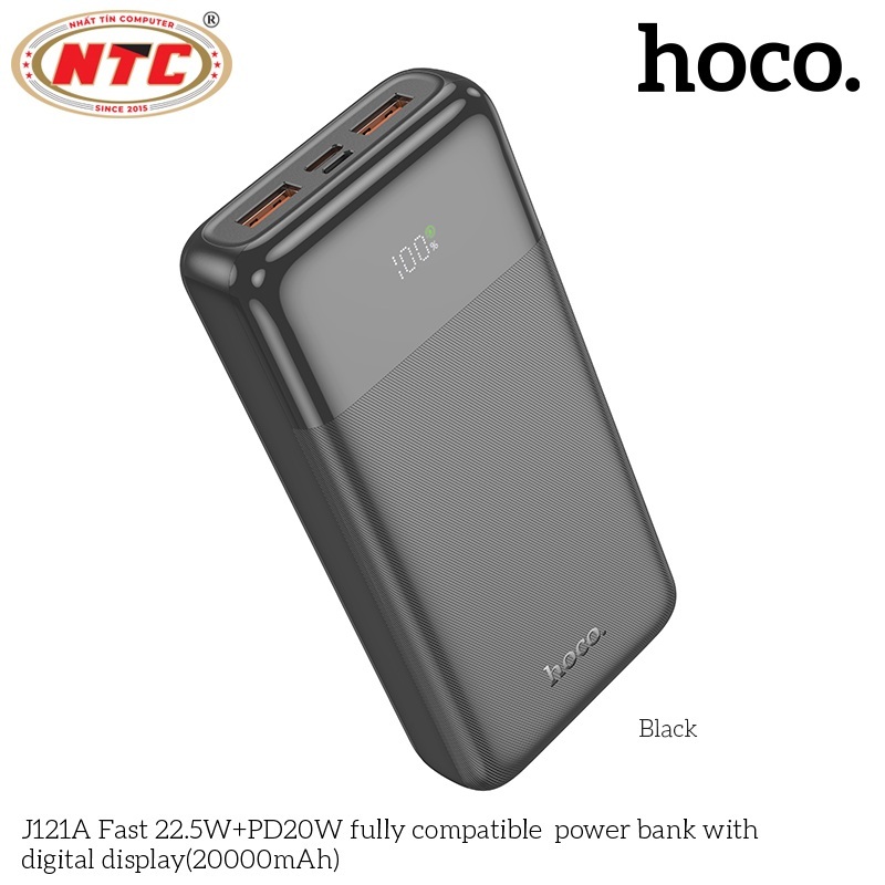 Cục Sạc DP Hoco J121A 20000mAh USB QC 3.0 22.5W, TypeC PD 20W (Đen) - Nhất Tín