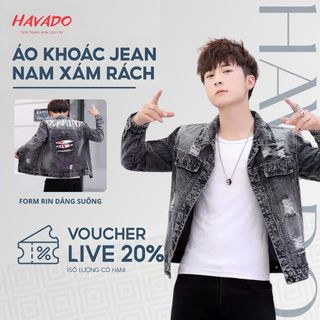  Áo khoác jean nam dáng suông HAVADOSHOP lên form đẹp màu xám rách có cúc cài chất bò cao cấp co dãn thoải mái C36 mới 