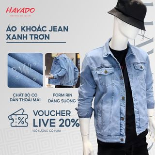  Áo khoác jean nam HAVADOSHOP dáng suông đẹp màu xanh trơn cúc đồng chất bò co dãn 4 chiều cao cấp C37 mới 