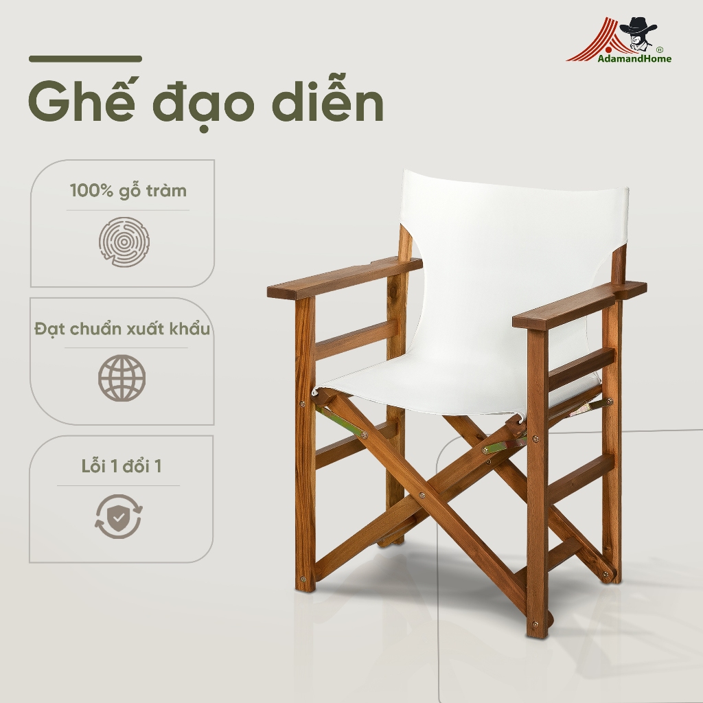 Ghế đạo diễn gấp gọn, ghế ngồi thư giãn ngoài trời gỗ Tràm vải bố 61x55x85cm - Director Chair