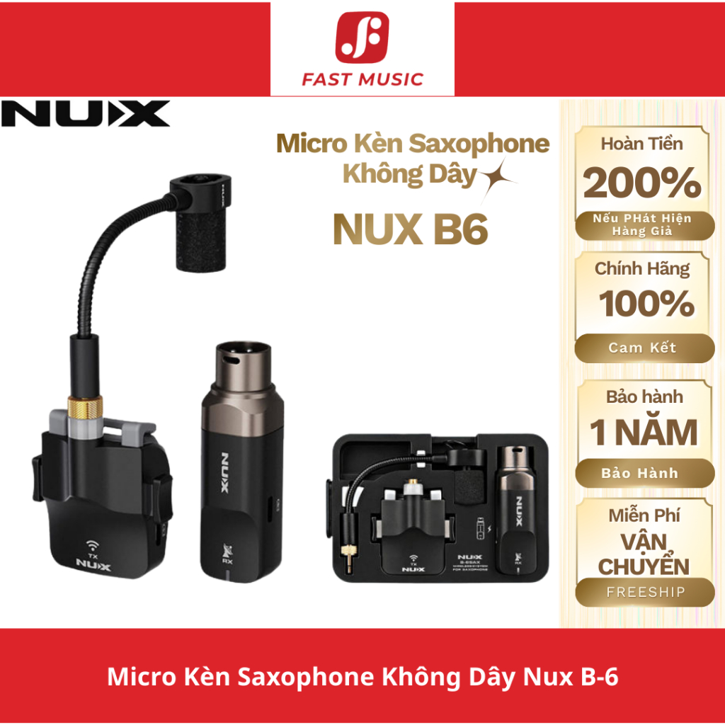 Mic Thu Phát Không Dây Cho Saxophone Nux B6 Wireless System Chính Hãng