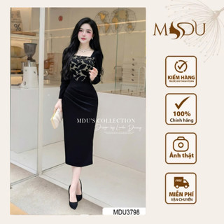 Váy Công Sở MDU3798 Thiết Kế Cổ Vuông,chất Mango Hàn Phối Ren Cap Cấp Từ MDU K47-D1-2
