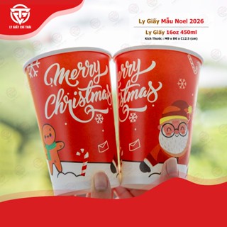  SET 100c Ly Giấy Cốc Giấy Noel 2026 16oz 450ml ,Ly Giấy Giáng Sinh 2026 Sinh Tố Nước Ép Cafe. 
