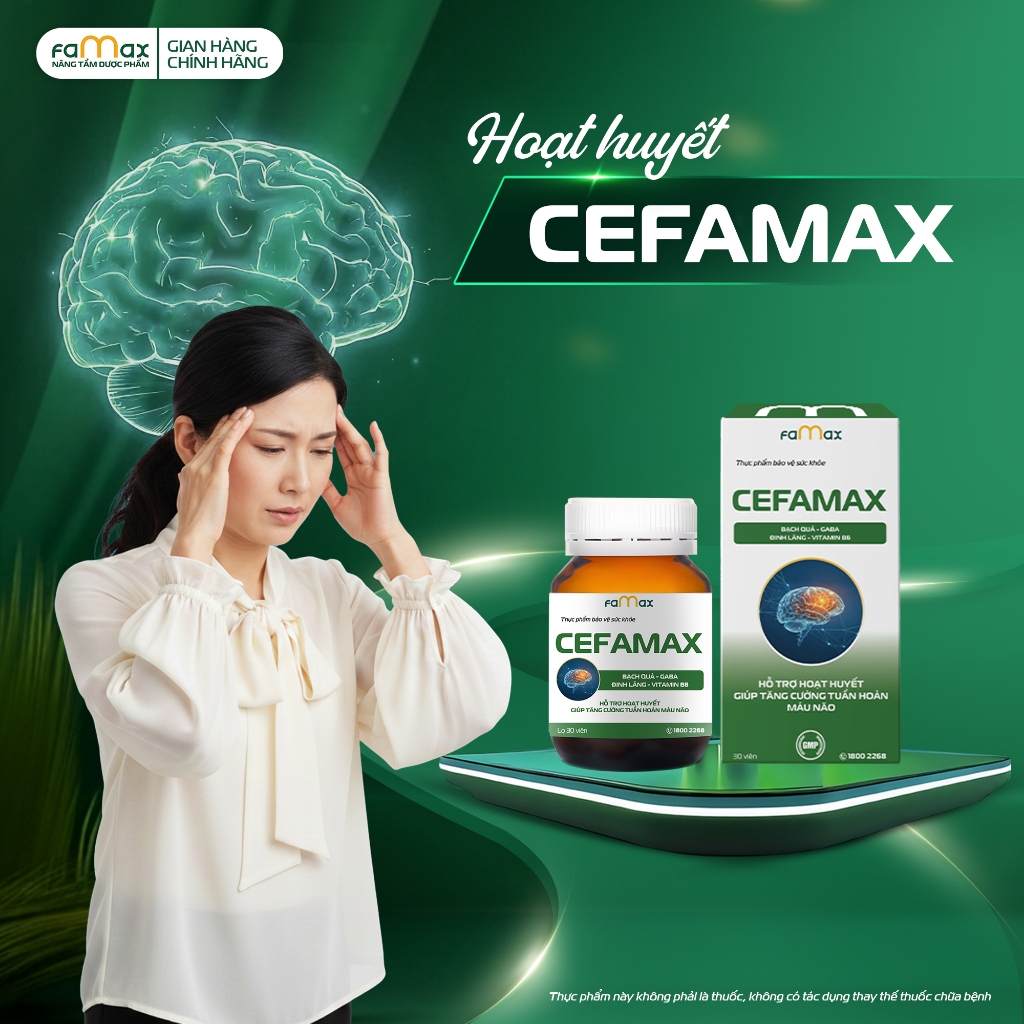 [Famax] Hoạt Huyết Cefamax - Hỗ Trợ Giảm Đau Đầu, Chóng Mặt, Khó Ngủ (Hộp 30 Viên TPBVSK)