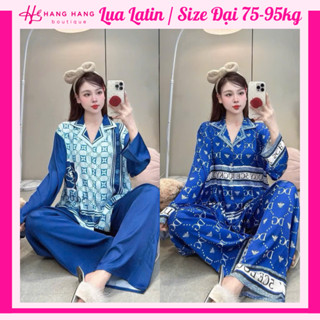 Đồ ngủ nữ bigsize cỡ đại 75-95kg pijama dài tay dài lụa latin mịn mát 95DD04 đồ bộ nữ đồ mặc nhà dễ thương sang chảnh 