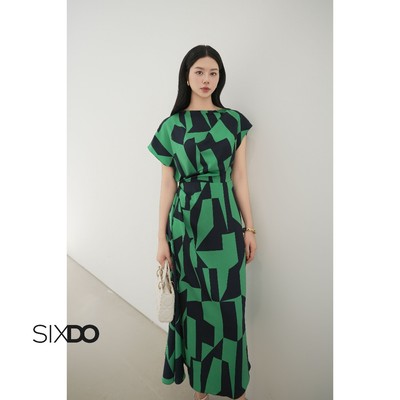 Đầm lụa xanh tay hến xoắn eo SIXDO (Green Silk Sarong Dress)