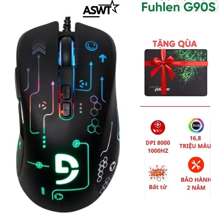 Chuột gaming Fuhlen G90S Led RGB có dây 8000DPI - Hàng chính hãng - FULL VAT