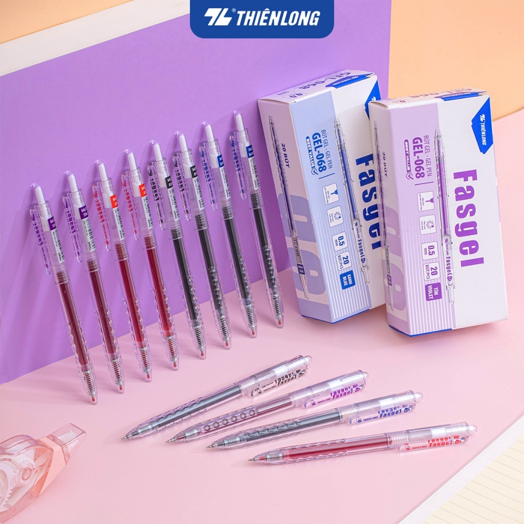 Combo 5/10/20 Bút gel Fasgel Thiên Long GEL-068 - Bút gel 0.5mm mực nước êm trơn ngòi cao cấp gồm 4 màu mực, nét êm trơn