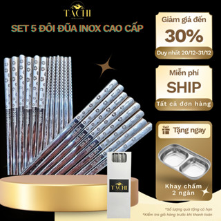 Sét 5 Đôi Đũa Inox Hàng Loại 1 SUS 304 TaChi Store Chống Trơn Trượt Cao Cấp Hàn Quốc