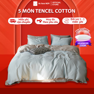  Chăn ga gối đệm 5 món Hệ Thống Nệm cao cấp Set bộ vỏ chăn ga ra gối nệm đệm 5 món lụa tencel cotton trải giường mùa thu 