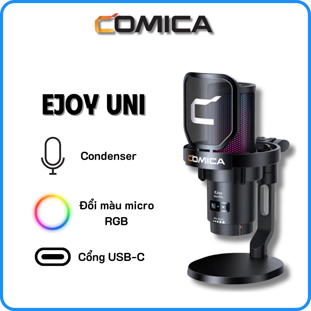 COMICA EJOY UNI - Mic Thu Âm Cổng USB, Mic Đổi Màu RGB - Micro Gaming, Livestream - Bảo Hành 12 Thán
