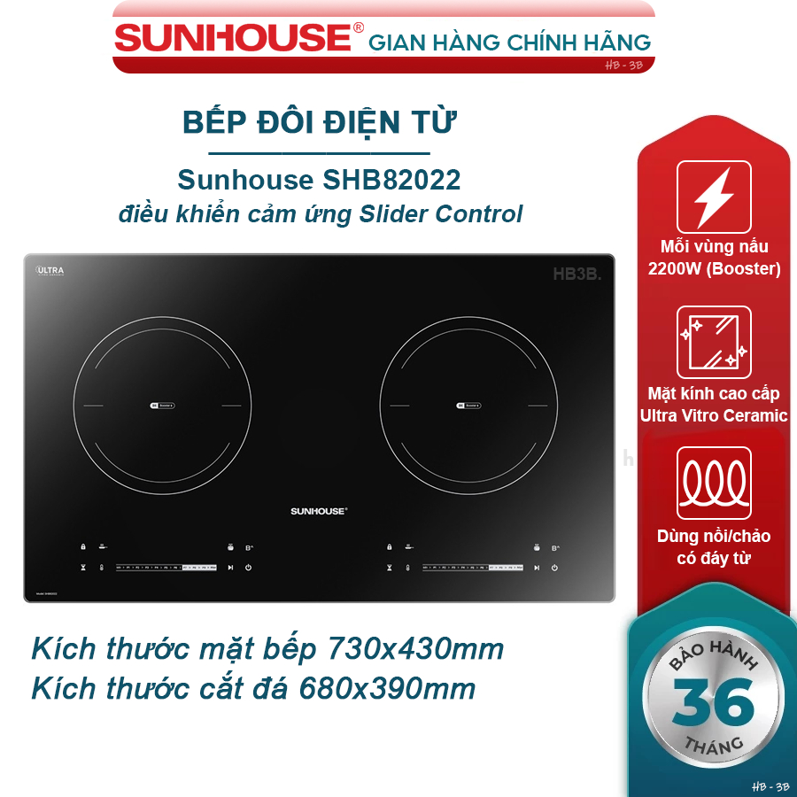 Bếp đôi điện từ INVERTER Sunhouse SHB82012 và SHB82022 - Bảo hành tận nơi 36 tháng, mẫu mới 2024